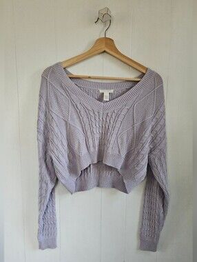 FULL TILT V-Neck Cable Knit Cropped Sweater